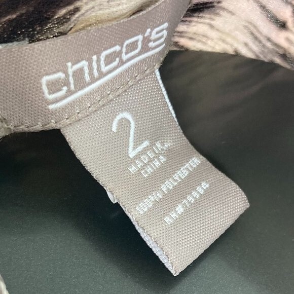 Chicos Lightweight Blouse Button Up 3/4 Sleeve Semi Sheer Size 2 = Large Brown - Picture 7 of 10